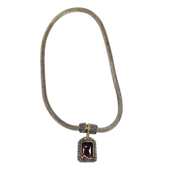 VTG Gothic Necklace Purple Faceted Pendant Magnetic Front Closure Silver Tone - Picture 2 of 10